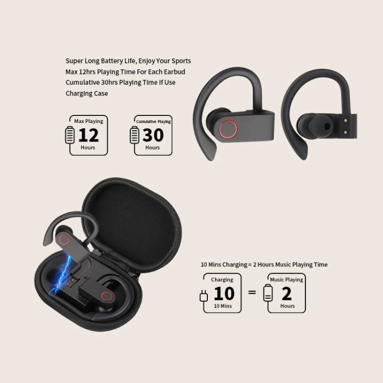 JHO-A9 TWS  Wireless Hanging Ear Type Bluetooth Earphone with Charging + Storage Integrated Zipper Bag, Support Voice Control(Black)