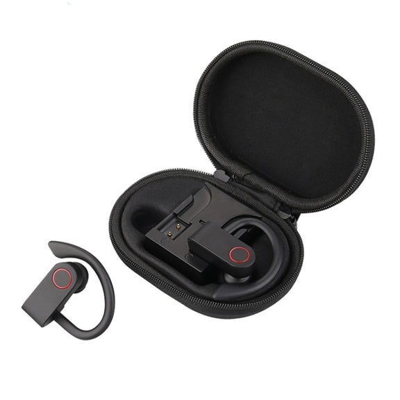 JHO-A9 TWS  Wireless Hanging Ear Type Bluetooth Earphone with Charging + Storage Integrated Zipper Bag, Support Voice Control(Black)