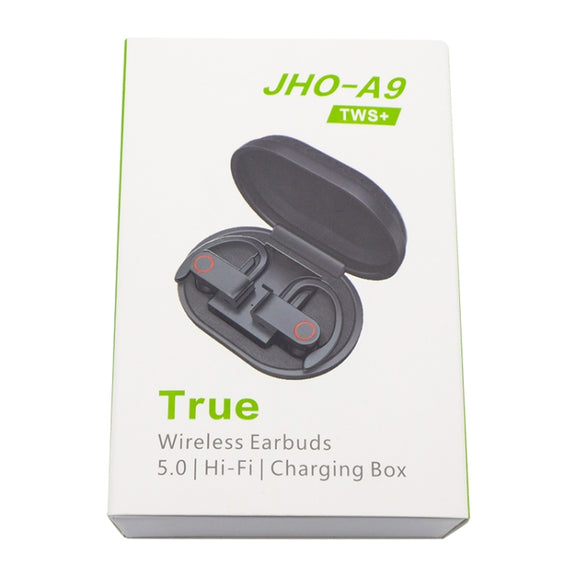 JHO-A9 TWS  Wireless Hanging Ear Type Bluetooth Earphone with Charging + Storage Integrated Zipper Bag, Support Voice Control(Black)