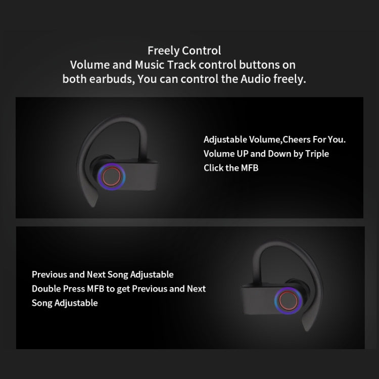 JHO-A9 TWS  Wireless Hanging Ear Type Bluetooth Earphone with Charging + Storage Integrated Zipper Bag, Support Voice Control(Black)