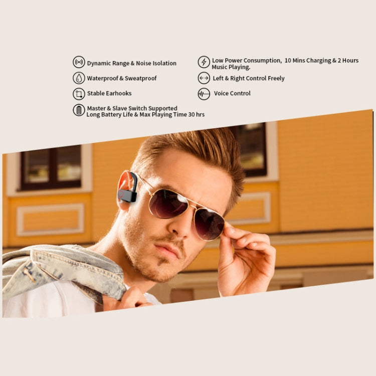 JHO-A9 TWS  Wireless Hanging Ear Type Bluetooth Earphone with Charging + Storage Integrated Zipper Bag, Support Voice Control(Black)