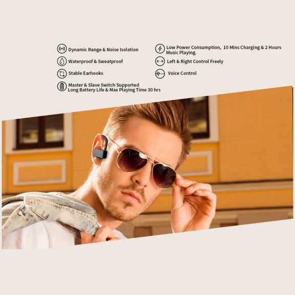 JHO-A9 TWS  Wireless Hanging Ear Type Bluetooth Earphone with Charging + Storage Integrated Zipper Bag, Support Voice Control(Black)