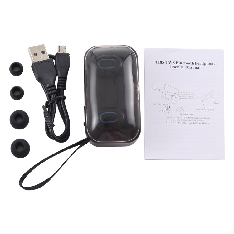 TI8S TWS Dazzling Wireless Stereo Bluetooth 5.0 Earphones with Charging Case(Black)