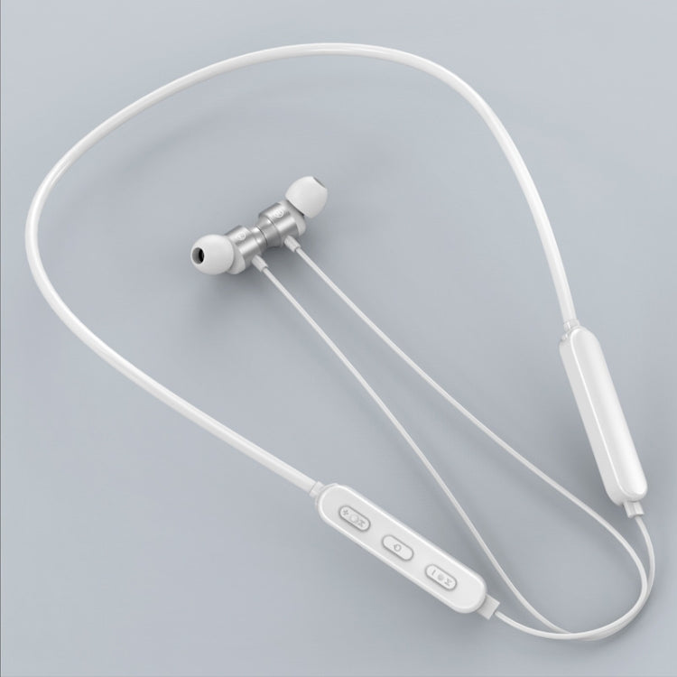 Bluetooth 5.1 Round Wire Neck-mounted Bluetooth Sports Earphone with Magnetic Function(White)
