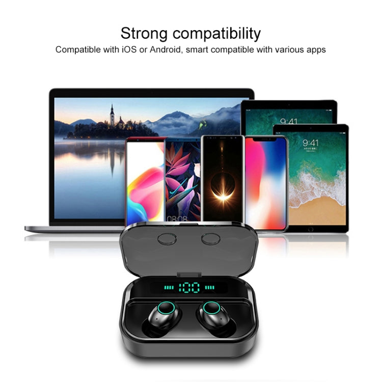 M7 TWS V5.0 Binaural Wireless Stereo Bluetooth Headset with Charging Case and Digital Display(Black)