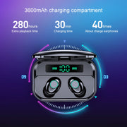 M7 TWS V5.0 Binaural Wireless Stereo Bluetooth Headset with Charging Case and Digital Display(Black)