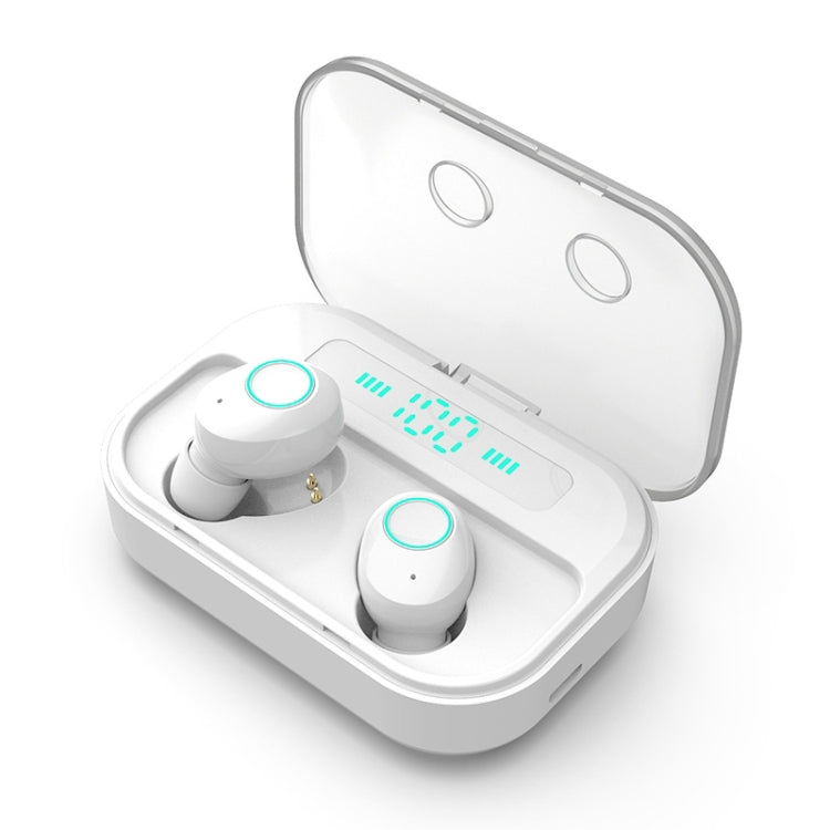 M7 TWS V5.0 Binaural Wireless Stereo Bluetooth Headset with Charging Case and Digital Display(White)