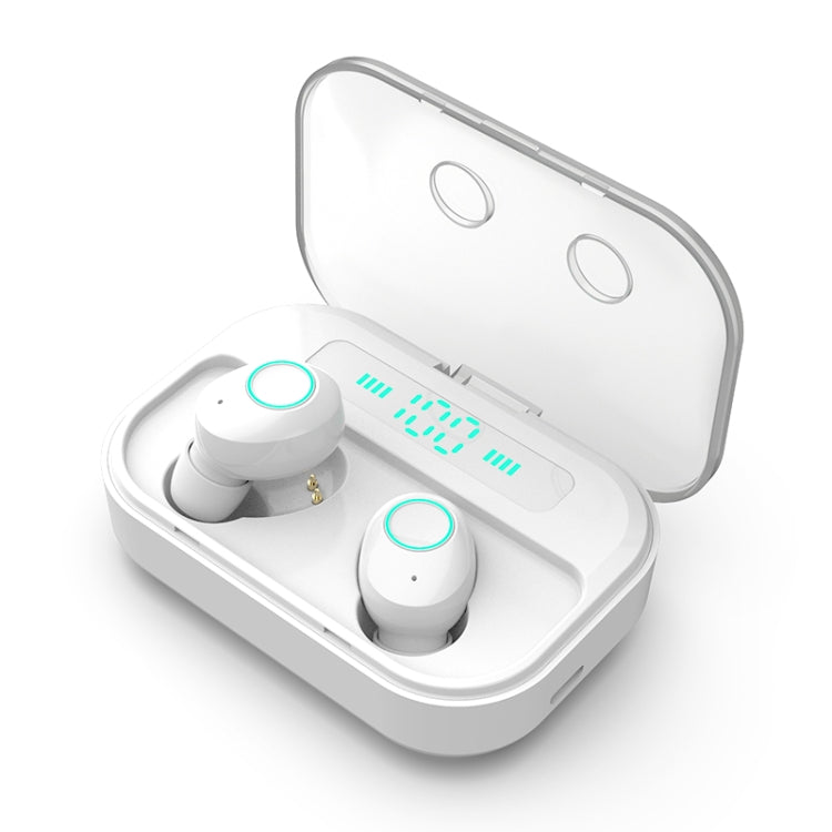 M7 TWS V5.0 Binaural Wireless Stereo Bluetooth Headset with Charging Case and Digital Display(White)