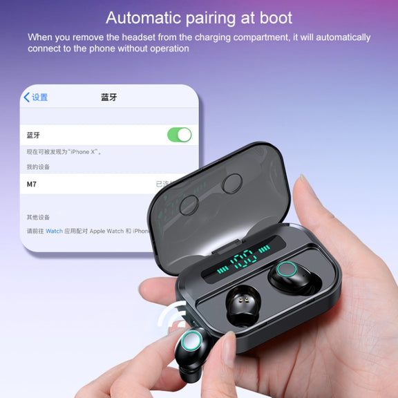 M7 TWS V5.0 Binaural Wireless Stereo Bluetooth Headset with Charging Case and Digital Display(White)