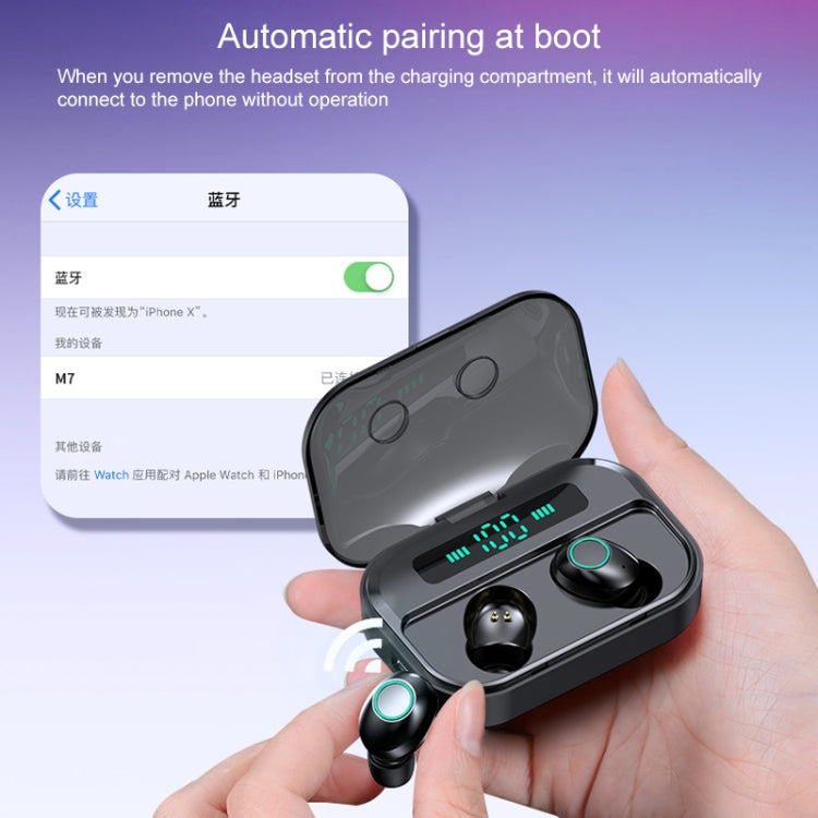 M7 TWS V5.0 Binaural Wireless Stereo Bluetooth Headset with Charging Case and Digital Display(White)