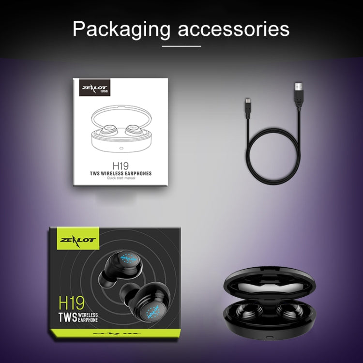 ZEALOT H19 TWS Bluetooth 5.0 Touch Wireless Bluetooth Earphone with Magnetic Charging Box, Support HD Call & Bluetooth Automatic Connection(Black)