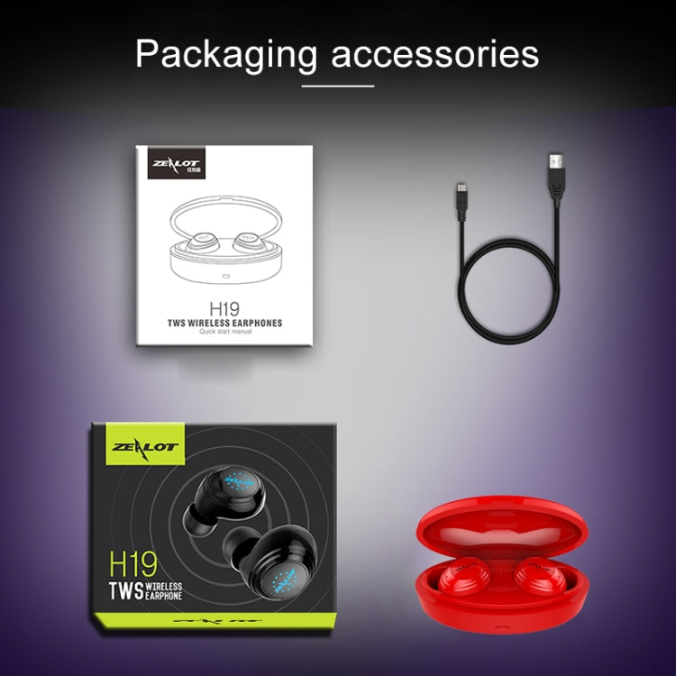 ZEALOT H19 TWS Bluetooth 5.0 Touch Wireless Bluetooth Earphone with Magnetic Charging Box, Support HD Call & Bluetooth Automatic Connection(Red)
