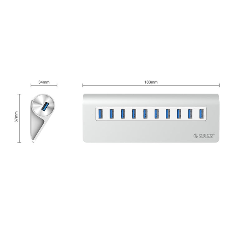 ORICO M3H10-U3-V2 Aluminum Alloy 10 USB 3.0 Ports HUB