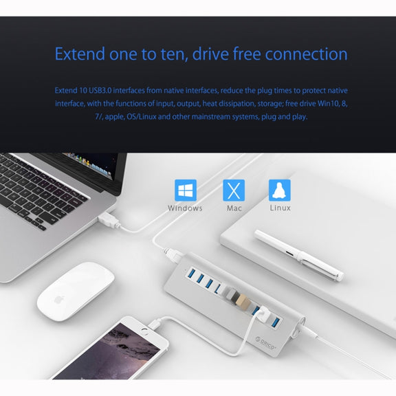 ORICO M3H10-U3-V2 Aluminum Alloy 10 USB 3.0 Ports HUB