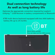 Logitech K780 Multi-device Bluetooth + Unifying Dual Mode Wireless Keyboard with Stand (Black)