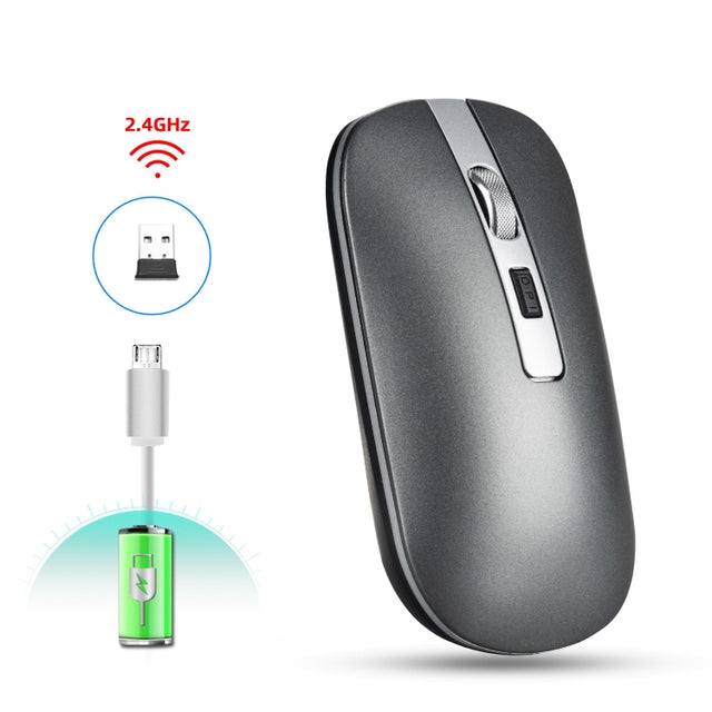 HXSJ M30 Rechargeable Wireless Mouse Metal Wheel Mute 2.4G Office Mouse 500 mAh Built-in Battery(Grey)