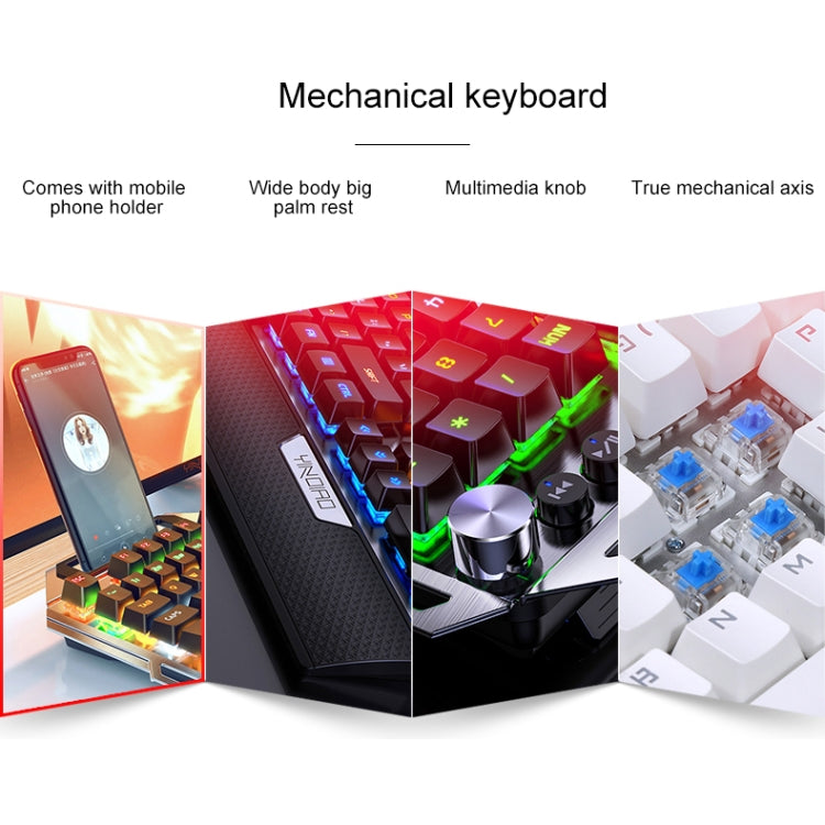YINDIAO K100 USB Metal Mechanical Gaming Wired Keyboard, Mixed Light Blue Shaft(Black)