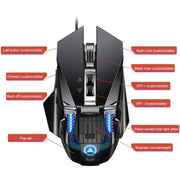 YINDIAO G10 7200DPI 7-modes Adjustable 7-keys RGB Light Wired Metal Mechanical Hard Core Macro Mouse, Style: Audio Version(Black)