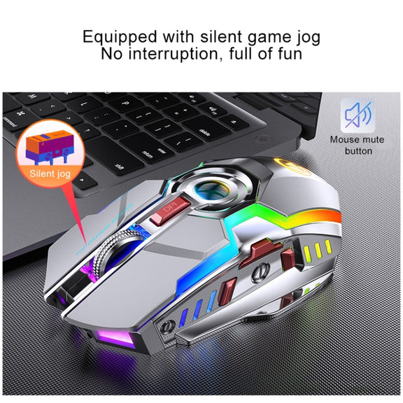 YINDIAO A5 2.4GHz 1600DPI 3-modes Adjustable Rechargeable RGB Light Wireless Silent Gaming Mouse (Grey)