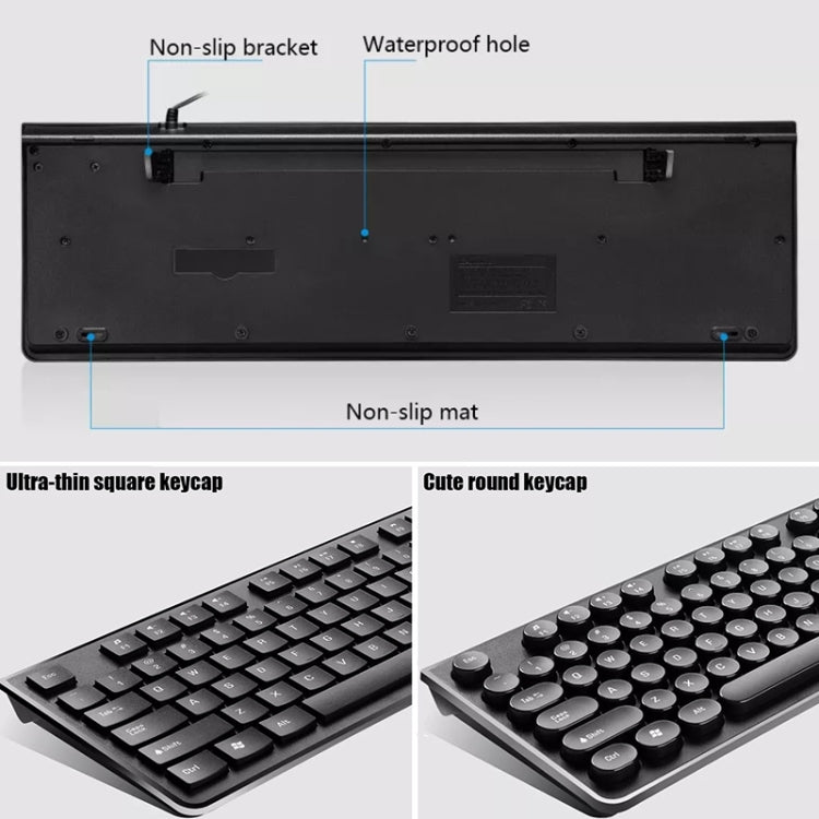 ZGB S500 Round Key USB Wired Computer Keyboard (White)