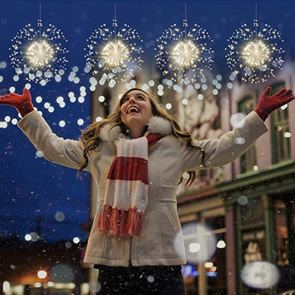 30cm Explosion Ball Fireworks Dimmable Copper Wire LED String Light, 150 LEDs Batteries Box LED Decorative Light with Remote Control(White Light)