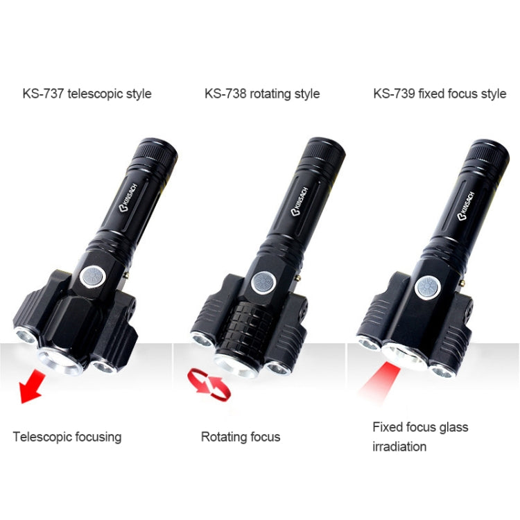KS-738 USB Charging Water-resistant T6+XPE Zoomable LED Flashlight with 4-Modes & 18650 lithium battery