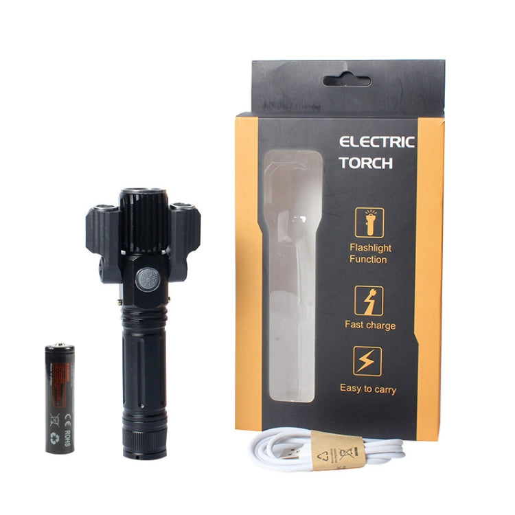 KS-738 USB Charging Water-resistant T6+XPE Zoomable LED Flashlight with 4-Modes & 18650 lithium battery