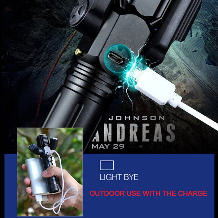 KS-738 USB Charging Water-resistant T6+XPE Zoomable LED Flashlight with 4-Modes & 18650 lithium battery