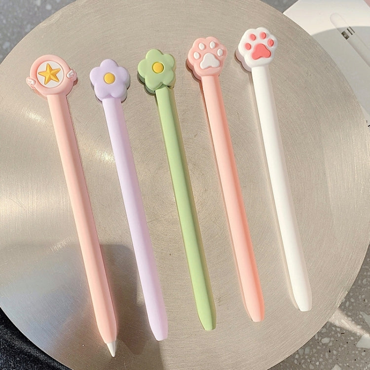 Cute Cartoon Silicone Protective Cover for Apple Pencil 2(Five-pointed Star Pink))