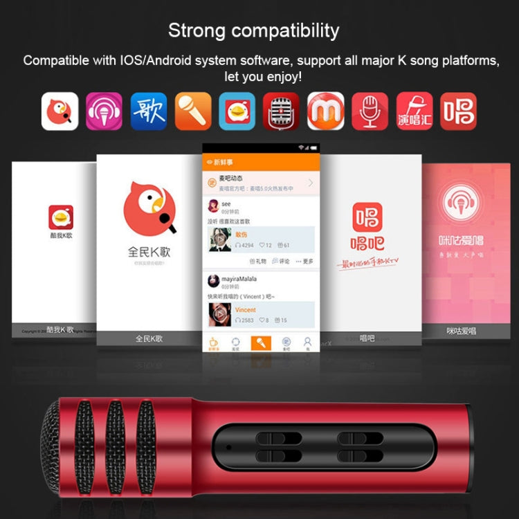BGN-C7 Condenser Microphone Dual Mobile Phone Karaoke Live Singing Microphone Built-in Sound Card(Red)