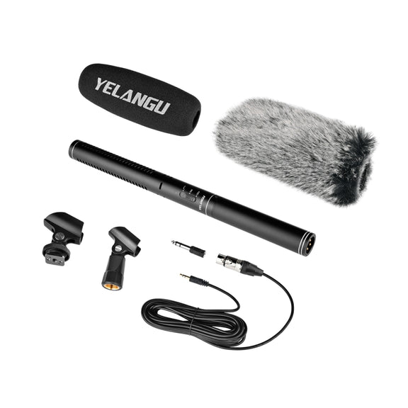 YELANGU YLG9933A MIC07 Professional Interview Condenser Video Shotgun Microphone with 6.5mm Audio Adapter & 3.5mm RXL Audio Cable(Black)