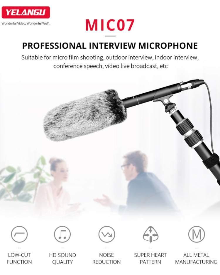 YELANGU YLG9933A MIC07 Professional Interview Condenser Video Shotgun Microphone with 6.5mm Audio Adapter & 3.5mm RXL Audio Cable(Black)