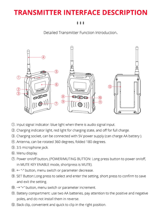 YELANGU YLG9929C MX4 Dual-Channel 100CH UHF Wireless Microphone System with Transmitter and Receiver for DSLR Cameras and Video Cameras(Black)