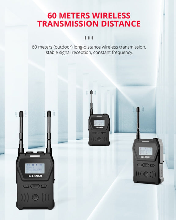 YELANGU YLG9929C MX4 Dual-Channel 100CH UHF Wireless Microphone System with Transmitter and Receiver for DSLR Cameras and Video Cameras(Black)