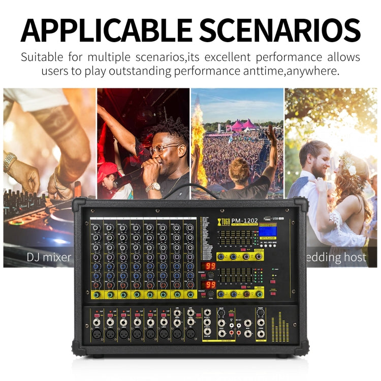 XTUGA PM1202 900W 10 Channel Stage Power Mixer 24Bit Multil-FX Processor Dual 99 DSP Effect DJ Amplifier (AU Plug)