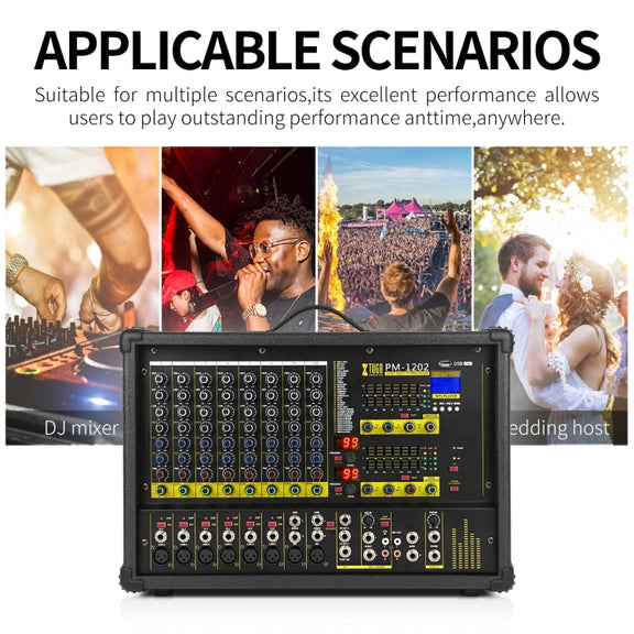XTUGA PM1202 900W 10 Channel Stage Power Mixer 24Bit Multil-FX Processor Dual 99 DSP Effect DJ Amplifier (AU Plug)