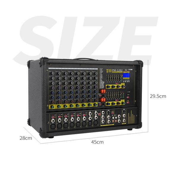 XTUGA PM1202 900W 10 Channel Stage Power Mixer 24Bit Multil-FX Processor Dual 99 DSP Effect DJ Amplifier (AU Plug)