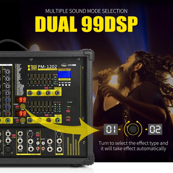 XTUGA PM1202 900W 10 Channel Stage Power Mixer 24Bit Multil-FX Processor Dual 99 DSP Effect DJ Amplifier (AU Plug)