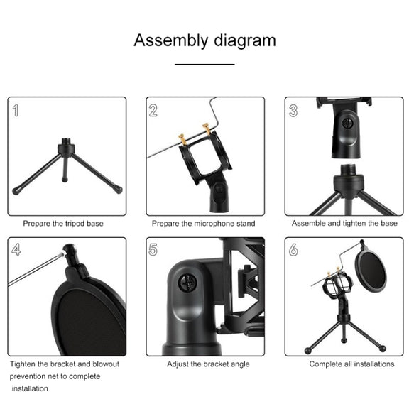 Yanmai PS-3 Mini Portable Microphone Anti-network Shockproof Desktop Stand(Black)