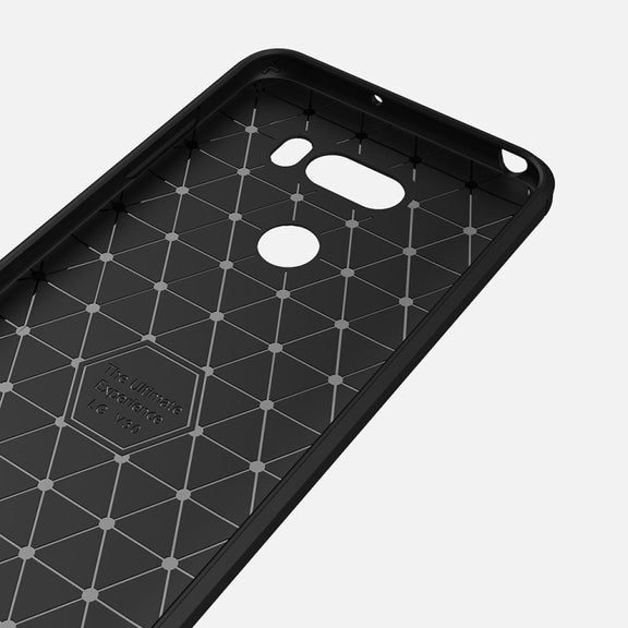For LG V30 Brushed Texture Carbon Fiber Shockproof TPU Rugged Armor Protective Case (Black)