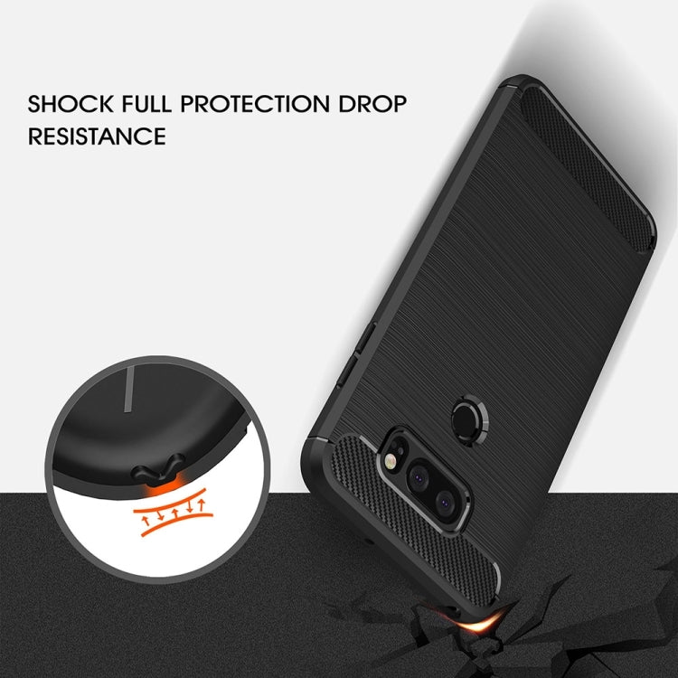 For LG V30 Brushed Texture Carbon Fiber Shockproof TPU Rugged Armor Protective Case (Black)