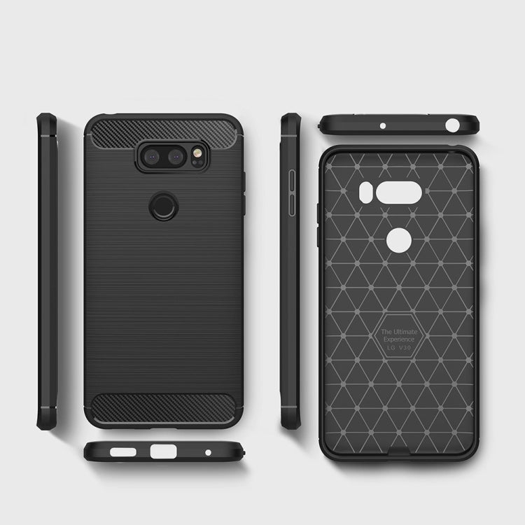 For LG V30 Brushed Texture Carbon Fiber Shockproof TPU Rugged Armor Protective Case (Black)