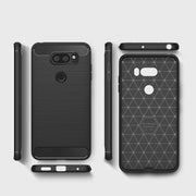For LG V30 Brushed Texture Carbon Fiber Shockproof TPU Rugged Armor Protective Case (Black)