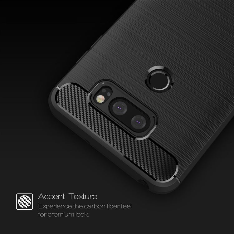 For LG V30 Brushed Texture Carbon Fiber Shockproof TPU Rugged Armor Protective Case (Black)