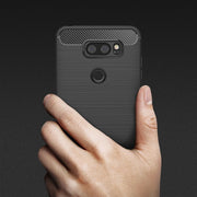 For LG V30 Brushed Texture Carbon Fiber Shockproof TPU Rugged Armor Protective Case (Black)