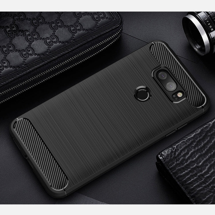 For LG V30 Brushed Texture Carbon Fiber Shockproof TPU Rugged Armor Protective Case (Black)