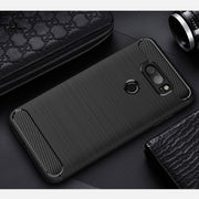 For LG V30 Brushed Texture Carbon Fiber Shockproof TPU Rugged Armor Protective Case (Black)