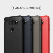 For LG V30 Brushed Texture Carbon Fiber Shockproof TPU Rugged Armor Protective Case (Black)