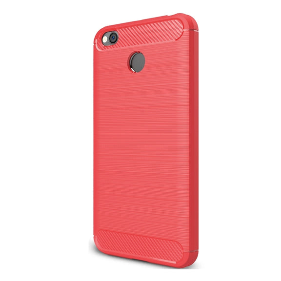 For Xiaomi  Redmi 4X  Brushed Carbon Fiber Texture Shockproof TPU Protective Cover Case(Red)