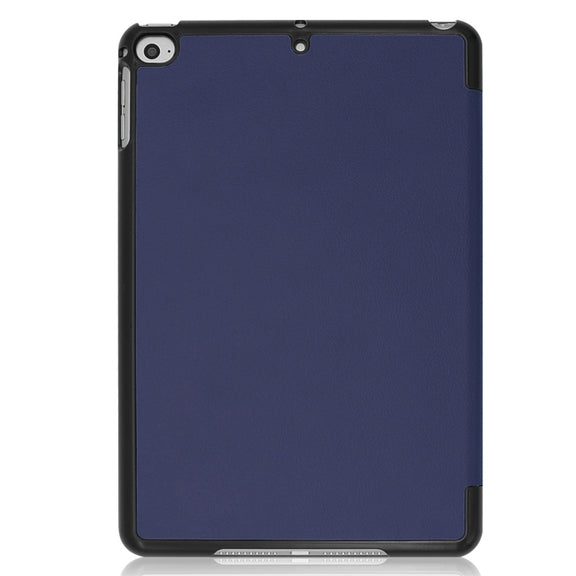 Custer Texture Horizontal Flip Smart PU Leather Case for iPad Mini 4 / Mini 5, with Sleep / Wake-up Function & Three-folding Holder (Blue)